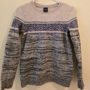 GAP Men's Cream and Gray Crewneck Sweater